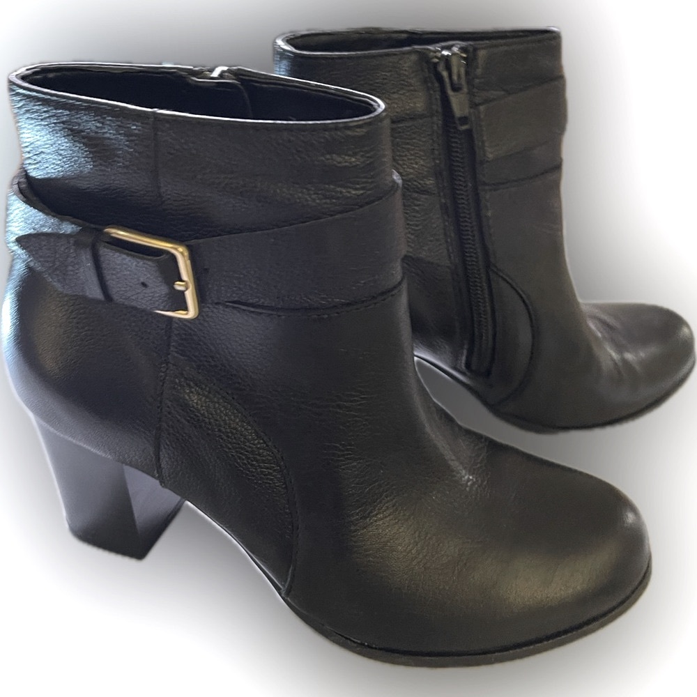 Cole Haan Signature never worn buckle boots- 3 inch heels, black leather, size 6